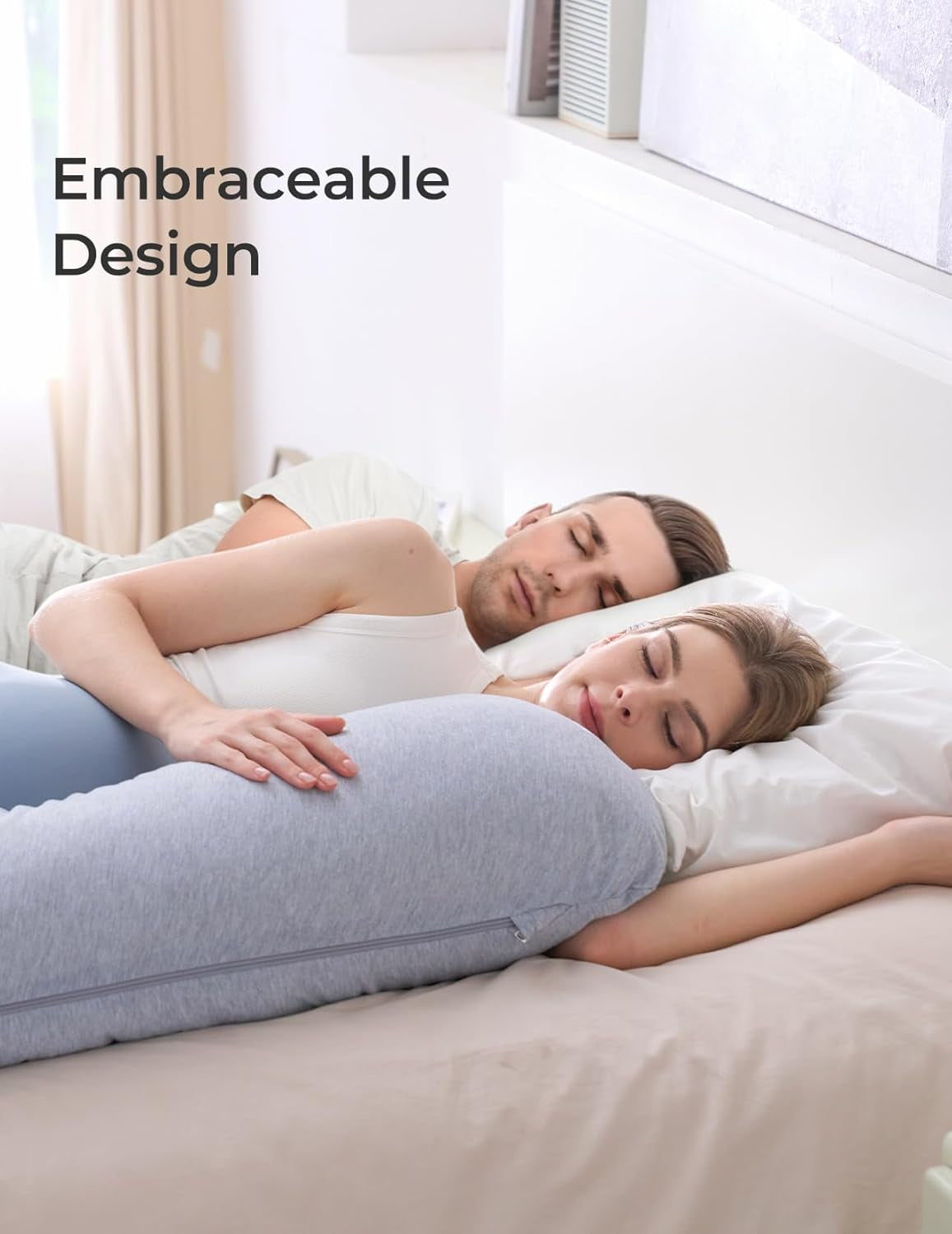Pregnancy Pillows for Side Sleeping, J Shaped Maternity Body Pillow for Pregnancy, Soft Pregnancy Pillow with Jersey Cover for Head Neck Belly Support, Grey