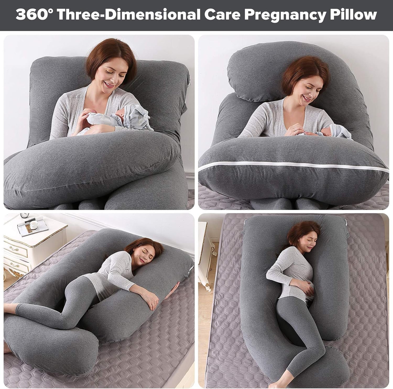 Pregnancy Pillows for Sleeping,U Shaped Full Body Pillow for Pregnancy Women with Removable Jersey Cotton Cover,57 Inch Maternity Pillow(Jersey,Dark Grey)
