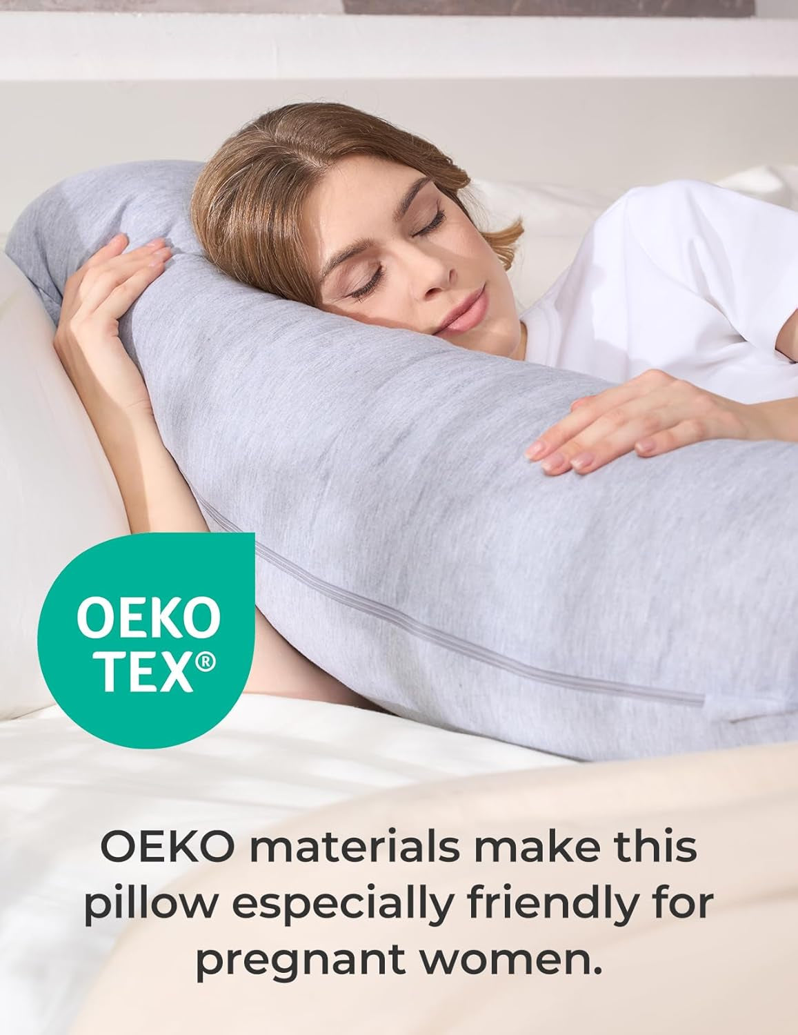 Pregnancy Pillows for Side Sleeping, J Shaped Maternity Body Pillow for Pregnancy, Soft Pregnancy Pillow with Jersey Cover for Head Neck Belly Support, Grey