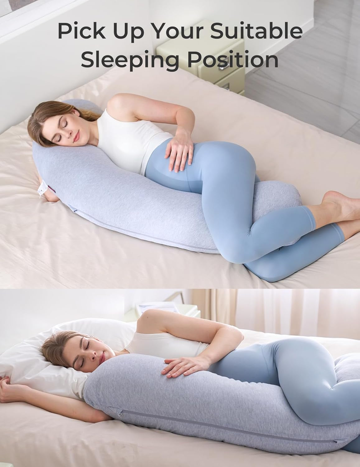 Pregnancy Pillows for Side Sleeping, J Shaped Maternity Body Pillow for Pregnancy, Soft Pregnancy Pillow with Jersey Cover for Head Neck Belly Support, Grey