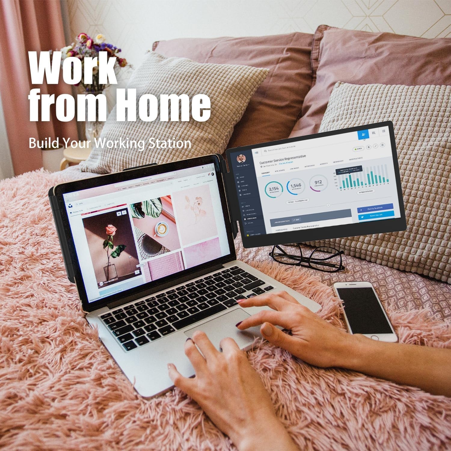 Laptop Screen Extender, 14" FHD 1080P IPS Laptop Monitor Extender Dual Screen, Portable Monitor for Laptops 13-17" with USB-C/HDMI Port, Plug N Play for Windows/Mac/Android/Switch/Ps5