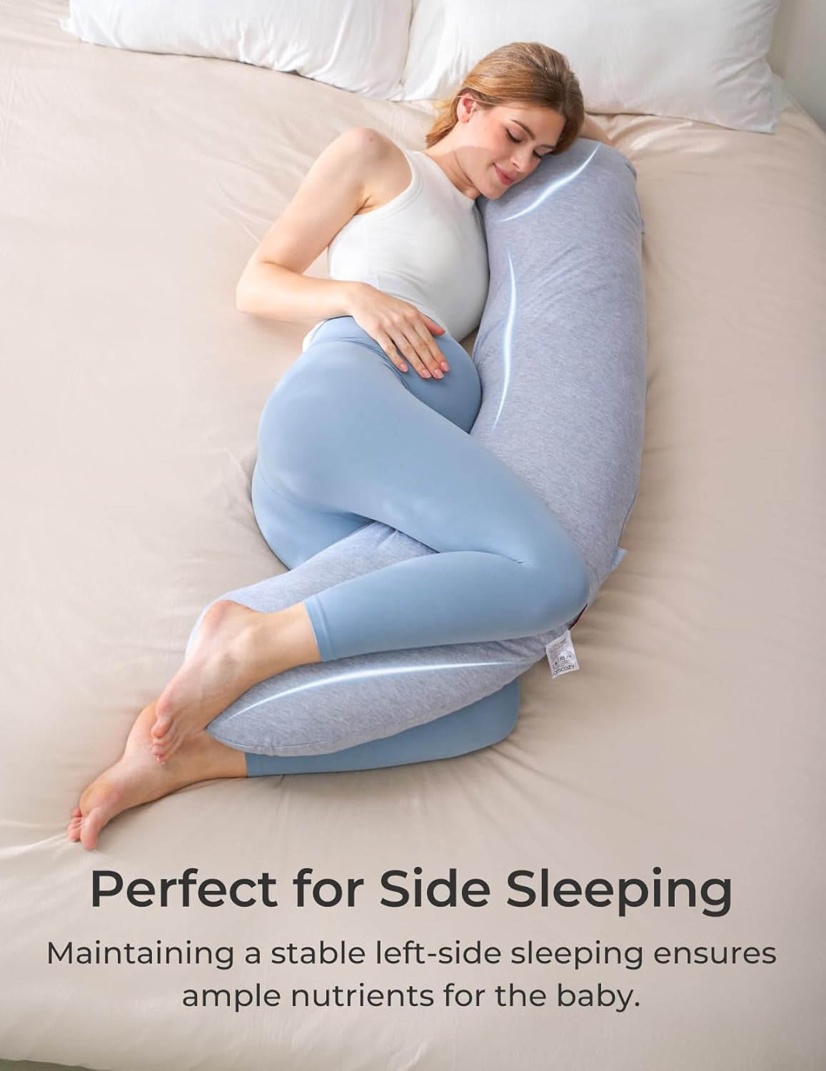 Pregnancy Pillows for Side Sleeping, J Shaped Maternity Body Pillow for Pregnancy, Soft Pregnancy Pillow with Jersey Cover for Head Neck Belly Support, Grey