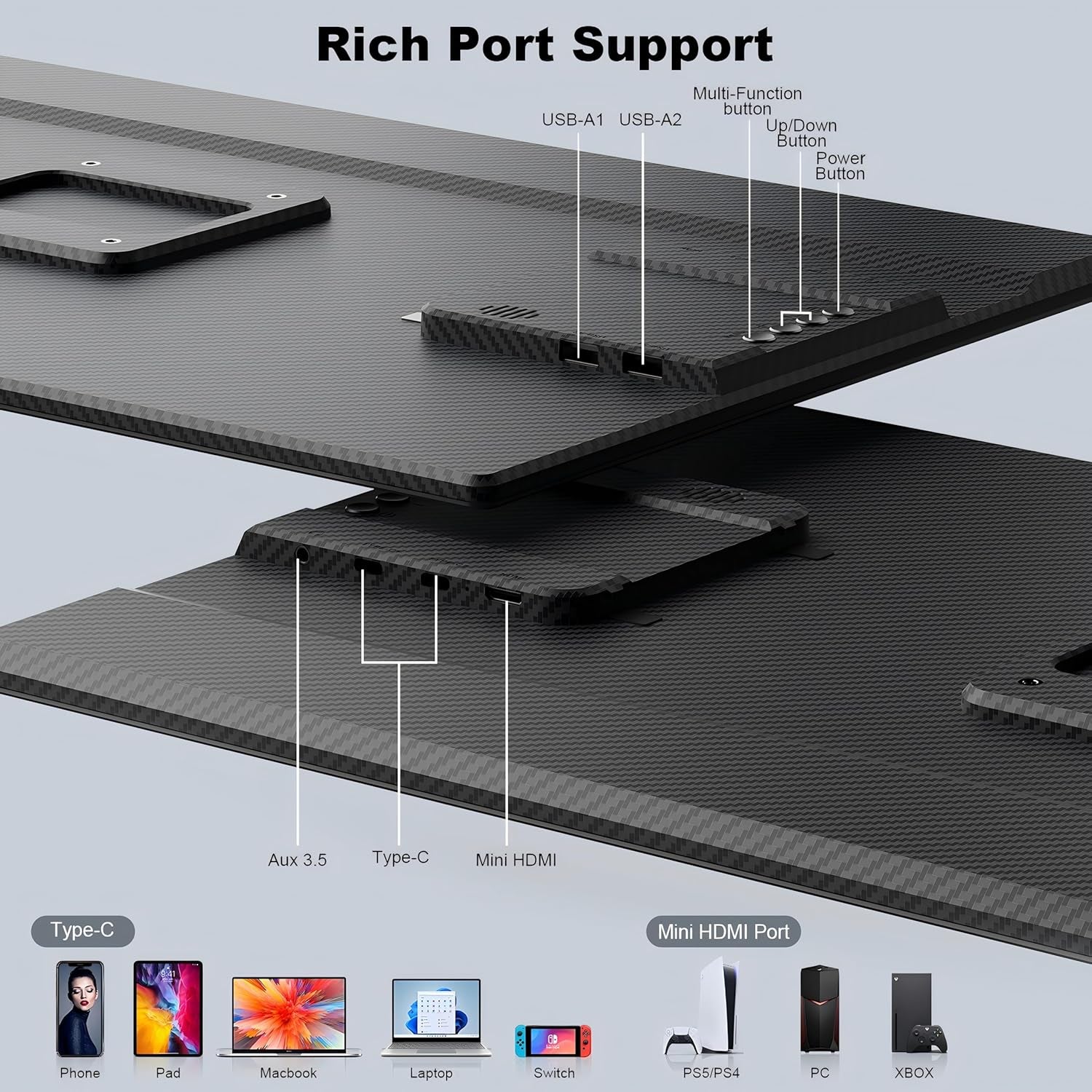 24" Large Portable Monitor, 1080P FHD 100Hz Laptop Screen Extender, 125% Srgb IPS Monitor Extender, USB C HDMI Office Gaming with Detachable Stand, Travel Monitor for Window MAC Phone Xbox Switch