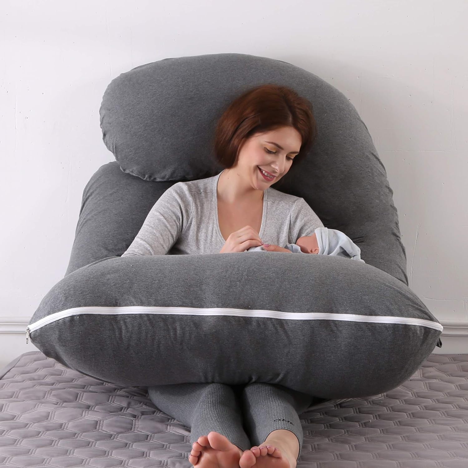 Pregnancy Pillows for Sleeping,U Shaped Full Body Pillow for Pregnancy Women with Removable Jersey Cotton Cover,57 Inch Maternity Pillow(Jersey,Dark Grey)