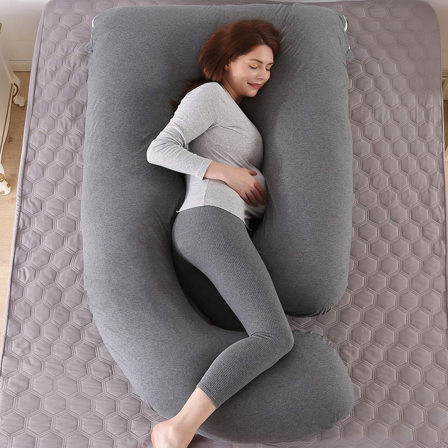 Pregnancy Pillows for Sleeping,U Shaped Full Body Pillow for Pregnancy Women with Removable Jersey Cotton Cover,57 Inch Maternity Pillow(Jersey,Dark Grey)