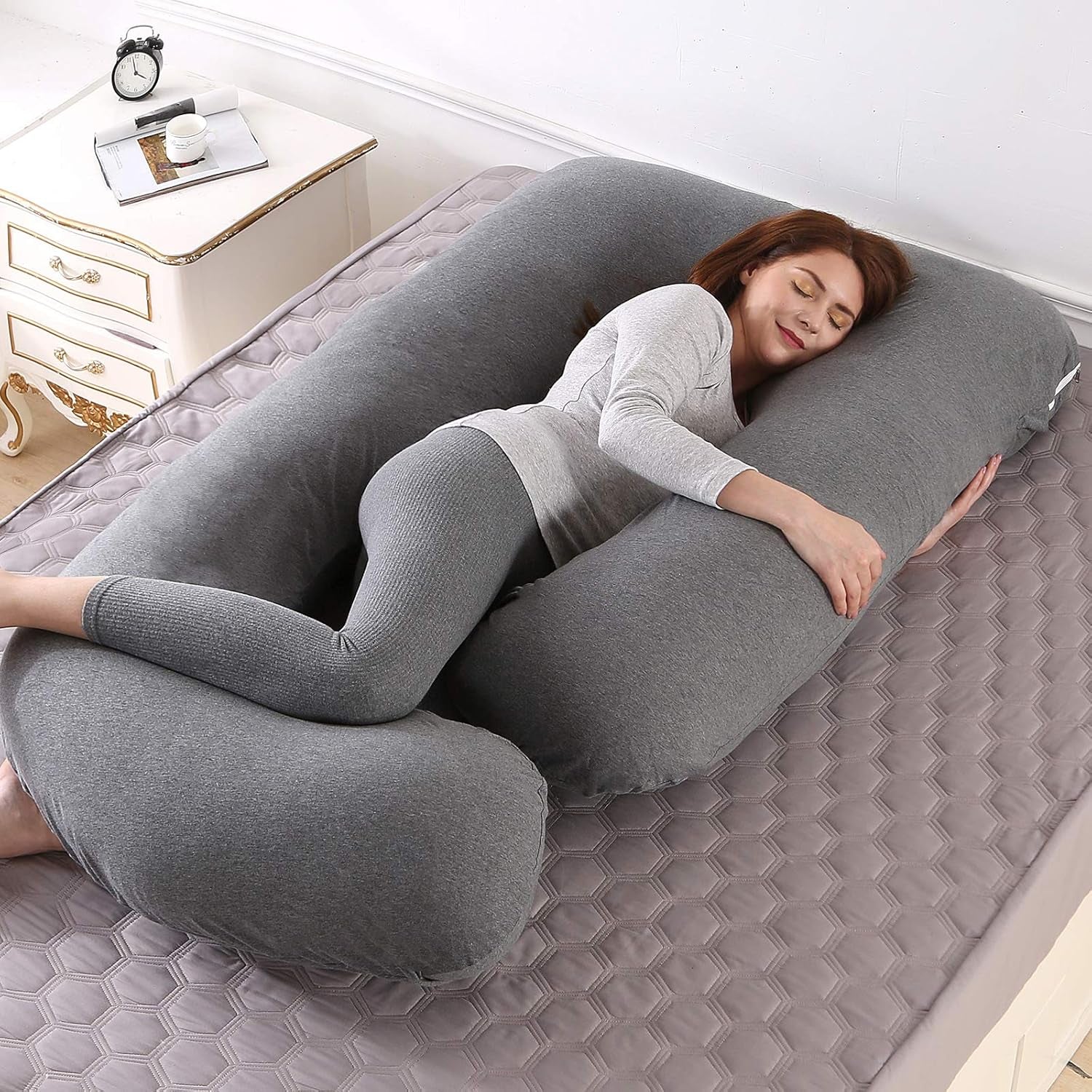 Pregnancy Pillows for Sleeping,U Shaped Full Body Pillow for Pregnancy Women with Removable Jersey Cotton Cover,57 Inch Maternity Pillow(Jersey,Dark Grey)