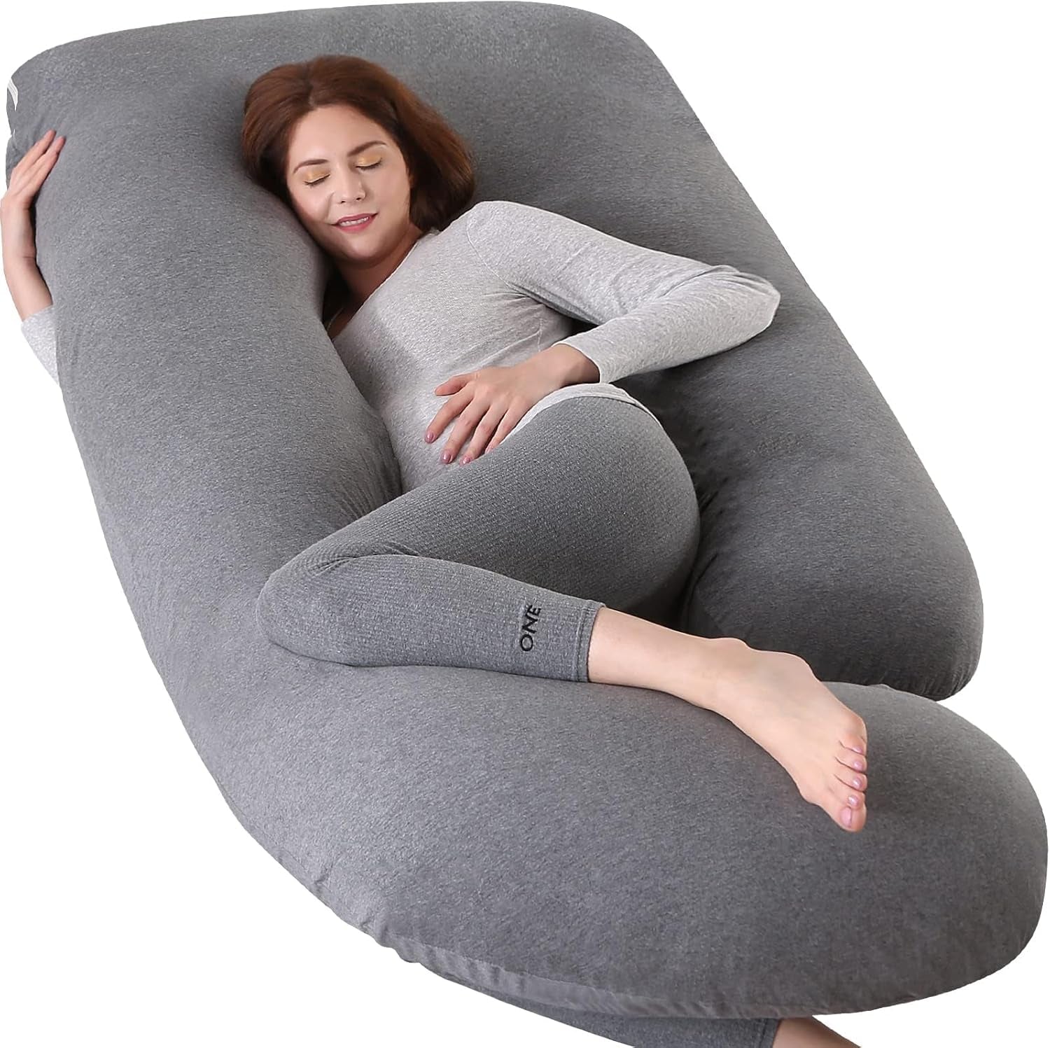 Pregnancy Pillows for Sleeping,U Shaped Full Body Pillow for Pregnancy Women with Removable Jersey Cotton Cover,57 Inch Maternity Pillow(Jersey,Dark Grey)