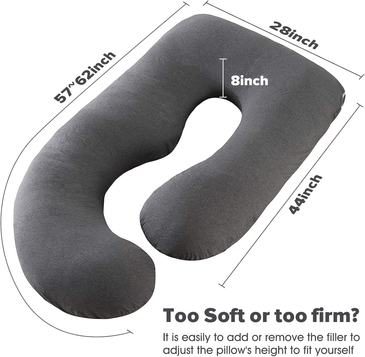 Pregnancy Pillows for Sleeping,U Shaped Full Body Pillow for Pregnancy Women with Removable Jersey Cotton Cover,57 Inch Maternity Pillow(Jersey,Dark Grey)