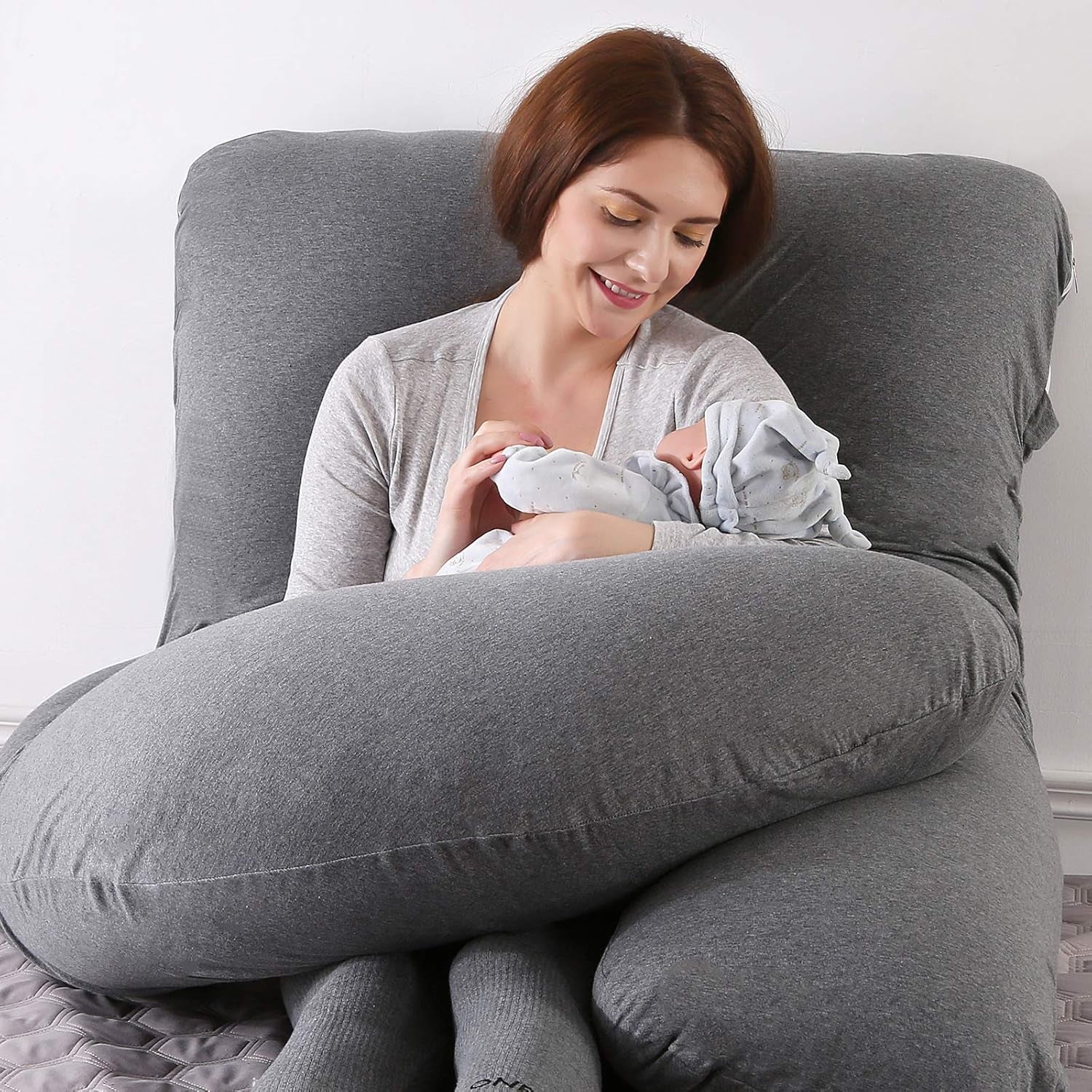 Pregnancy Pillows for Sleeping,U Shaped Full Body Pillow for Pregnancy Women with Removable Jersey Cotton Cover,57 Inch Maternity Pillow(Jersey,Dark Grey)