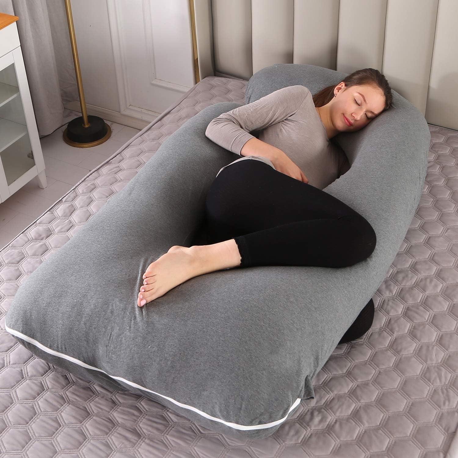 Pregnancy Pillows for Sleeping,U Shaped Full Body Pillow for Pregnancy Women with Removable Jersey Cotton Cover,57 Inch Maternity Pillow(Jersey,Dark Grey)
